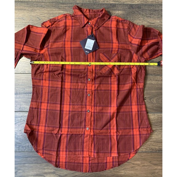 Women’s Ava & Viv Plaid Long Sleeve Collared Button-Down top red plaid X, 1020 - Picture 7 of 10